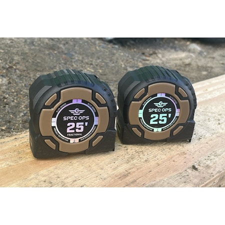 Spec Ops 25-Foot Elite Series Tape Measure, 1 1/4in Double-Sided Blade, 12 Feet of Stand Out SPEC-PTM25